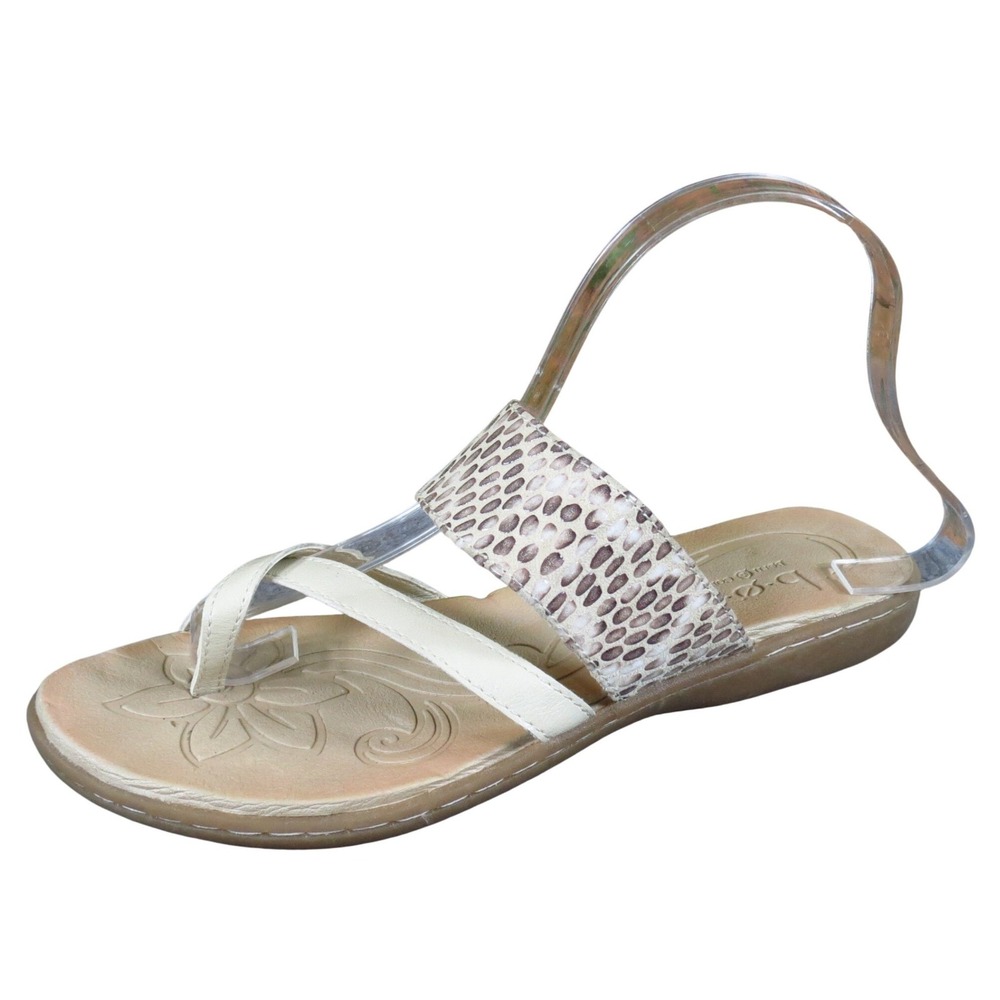 B.O.C. Women Sandal Size 8 Casual Comfort Slip‎ On Cream Snakeskin Print Strappy